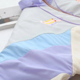 Baggy Jacket Color Matching Embroidered Neckline Cotton-Padded Coat for Women