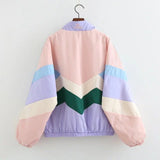 Baggy Jacket Color Matching Embroidered Neckline Cotton-Padded Coat for Women