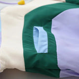 Baggy Jacket Color Matching Embroidered Neckline Cotton-Padded Coat for Women