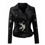 Leather Biker Coat Gothic Leather Jacket Women Pu Jackets Embroidery Short Lapel Motorcycle Jacket