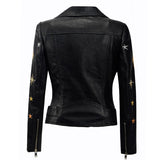 Leather Biker Coat Gothic Leather Jacket Women Pu Jackets Embroidery Short Lapel Motorcycle Jacket