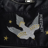 Leather Biker Coat Gothic Leather Jacket Women Pu Jackets Embroidery Short Lapel Motorcycle Jacket