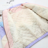 Baggy Jacket Color Matching Embroidered Neckline Cotton-Padded Coat for Women