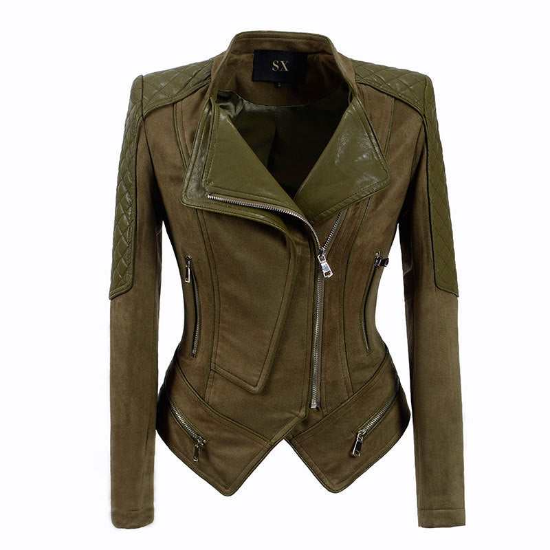 Leather Biker Coat Golden Leather Jacket Women Pu Jackets Leather Slim Short Motorcycle Jacket