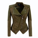Leather Biker Coat Golden Leather Jacket Women Pu Jackets Leather Slim Short Motorcycle Jacket