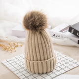 Toboggan Hat Hat Female Autumn Winter Fur Ball Woolen Cap Warm Pullover Cap