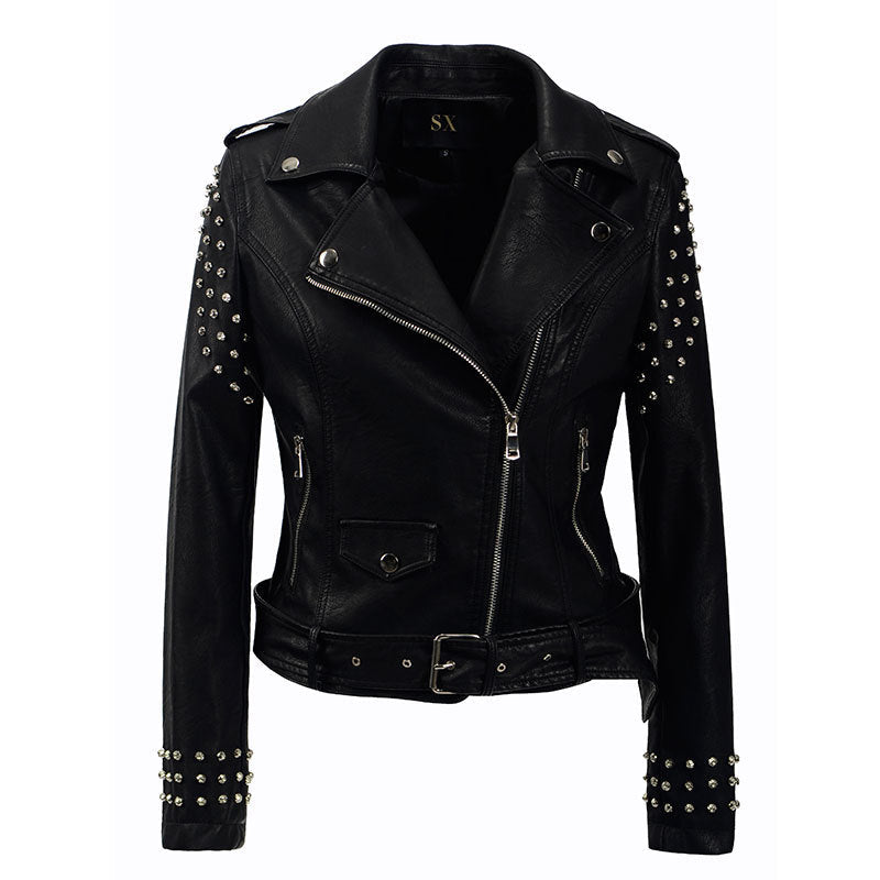 Leather Biker Coat God Leather Jacket Women Pu Jackets Punk Rivet Short Motorcycle