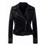 Leather Biker Coat God Leather Jacket Women Pu Jackets Punk Rivet Short Motorcycle