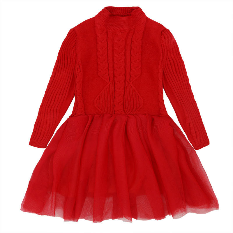 Girl Dress Autumn and Winter Knitted Dress Warm Woolen Dress