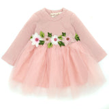 Girl Dress Stitching Bubble Knitted Long Sleeve Princess Dress