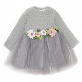 Girl Dress Stitching Bubble Knitted Long Sleeve Princess Dress