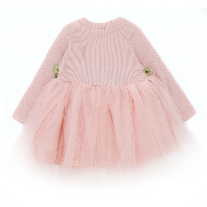 Girl Dress Stitching Bubble Knitted Long Sleeve Princess Dress