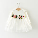 Girl Dress Stitching Bubble Knitted Long Sleeve Princess Dress