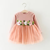 Girl Dress Stitching Bubble Knitted Long Sleeve Princess Dress