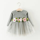 Girl Dress Stitching Bubble Knitted Long Sleeve Princess Dress