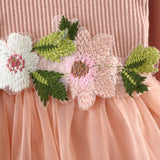 Girl Dress Stitching Bubble Knitted Long Sleeve Princess Dress
