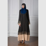 Muslim Women Stylish Kashibo Abaya Muslim Ladies Long Gown Islamic Clothing Jilbab Jalabiya Tassel Lace Stitching Fashion Long Skirt Zipper Cardigan