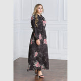 Muslim Women Stylish Kashibo Abaya Muslim Ladies Long Gown Islamic Clothing Jilbab Jalabiya Autumn Winter Chiffon Long Sleeve Printed Waist-Controlled Large Swing Dress