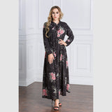 Muslim Women Stylish Kashibo Abaya Muslim Ladies Long Gown Islamic Clothing Jilbab Jalabiya Autumn Winter Chiffon Long Sleeve Printed Waist-Controlled Large Swing Dress