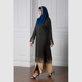 Muslim Women Stylish Kashibo Abaya Muslim Ladies Long Gown Islamic Clothing Jilbab Jalabiya Tassel Lace Stitching Fashion Long Skirt Zipper Cardigan