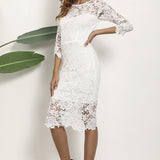 Women Lace Wedding Dress Sexy Lace Long Sleeve Pencil Skirt Midi Dress