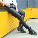 Mens Leather Pants Fall Slim Fit Leather Pants Men's Skinny Pants Tight Elastic Trend Motorcycle Leather Pants Leather Pants
