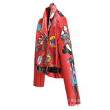 Punk Rock Jacket Rivet Contrast Color Motorcycle Motorcycle Leather Coat for Women