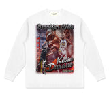 Kevin Durant Shirt Durant Printed Long-Sleeved T-shirt Distressed Cotton Loose round Neck