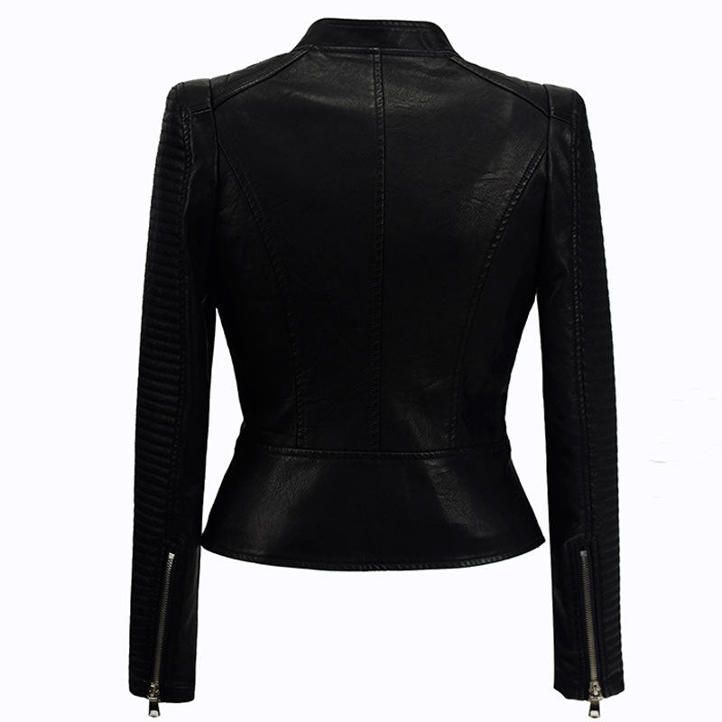 Leather Biker Coat Golden Leather Jacket Women Pu Jackets Slim Fit Waist Rinsing Machine Car Suit
