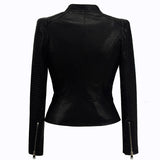 Leather Biker Coat Golden Leather Jacket Women Pu Jackets Slim Fit Waist Rinsing Machine Car Suit