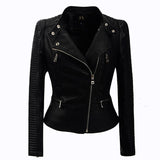 Leather Biker Coat Golden Leather Jacket Women Pu Jackets Slim Fit Waist Rinsing Machine Car Suit