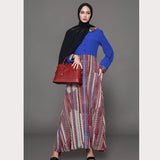 Muslim Women Stylish Kashibo Abaya Muslim Ladies Long Gown Islamic Clothing Jilbab Jalabiya Fashion Stitching Blue Printed Robe