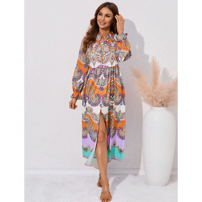 Nina Parker Graffiti Dress Single-Breasted Waist-Controlled Long Sleeves Dress
