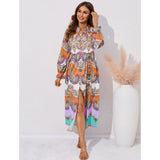 Nina Parker Graffiti Dress Single-Breasted Waist-Controlled Long Sleeves Dress