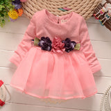 Girl Dress Spring and Autumn Long Sleeve Baby Three Small Flowers Princess Dress