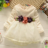 Girl Dress Spring and Autumn Long Sleeve Baby Three Small Flowers Princess Dress