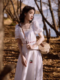 Retro Court Corset Square Collar Sweat Cottagecore Aesthetic Midi Dress