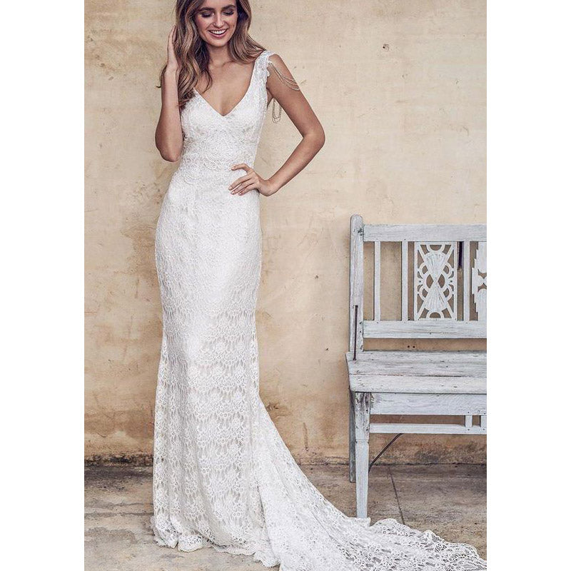 Formal Dresses & Gowns Women's Sexy Deep V Sleeveless Dress Lace Long Dress