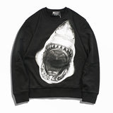GVC Hoodie Big White Shark Pattern Cotton Round Neck Couple