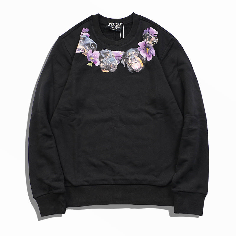 GVC Hoodie Dog Head Garland Pattern Cotton round Neck Sweater