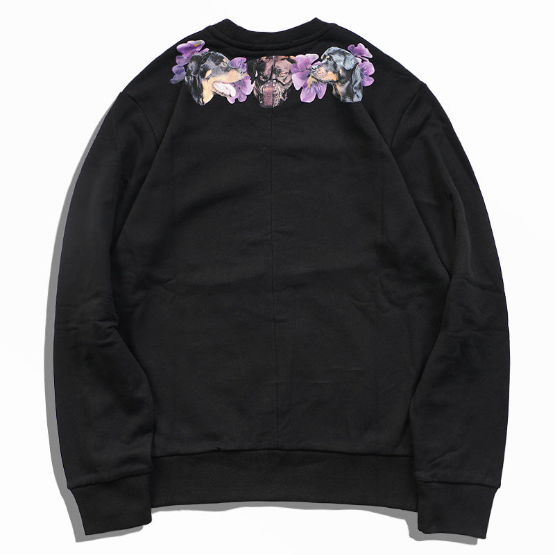 GVC Hoodie Dog Head Garland Pattern Cotton round Neck Sweater
