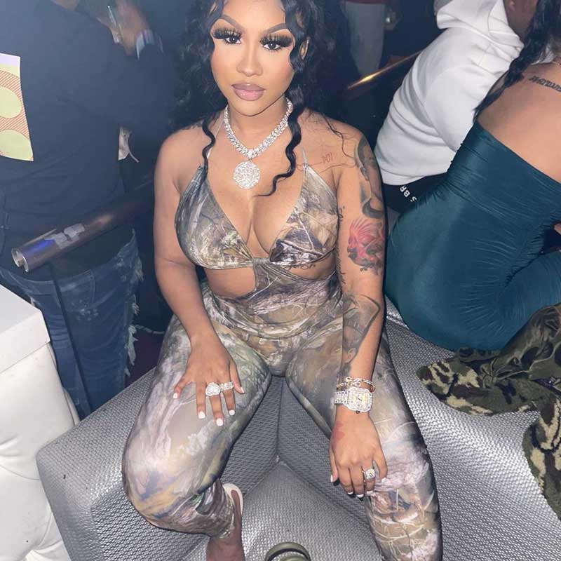 Leaf Print Sleeveless Backless Lace-up Suspender Ankle-Tied Trousers Jumpsuit