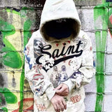 Cactus Flea Market Hoodie Graffiti Cartoon Printed Hoodie Loose Hoodie Coat