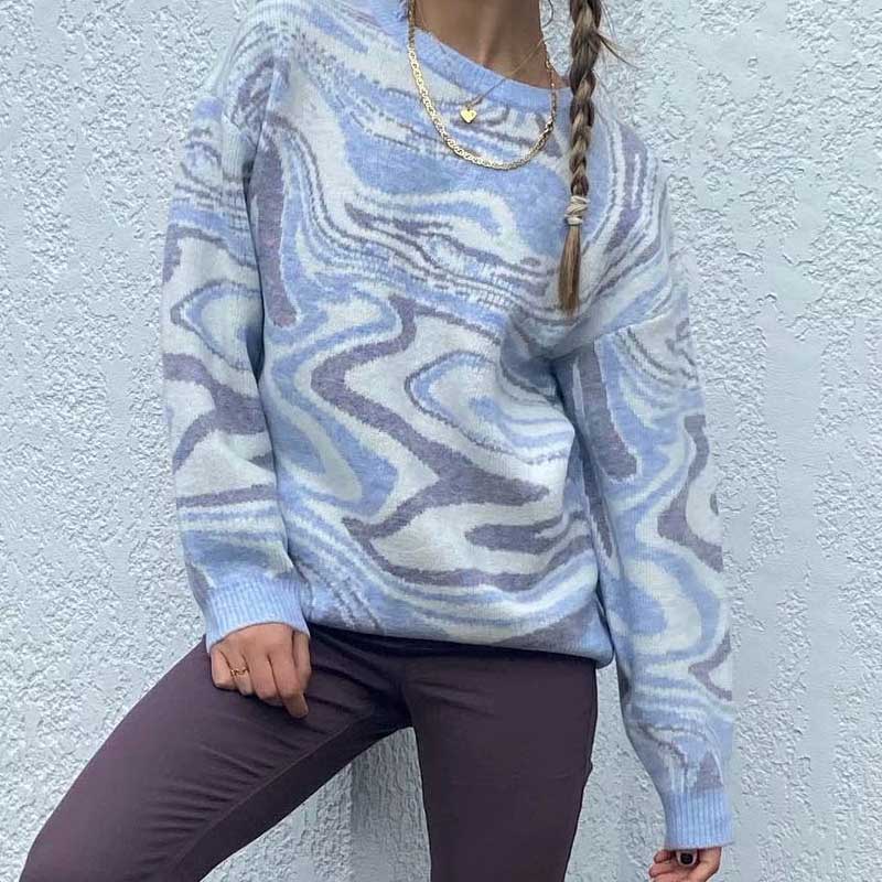 Women Fall Fall Two-Color Vortex Knitted Pullover Loose Top