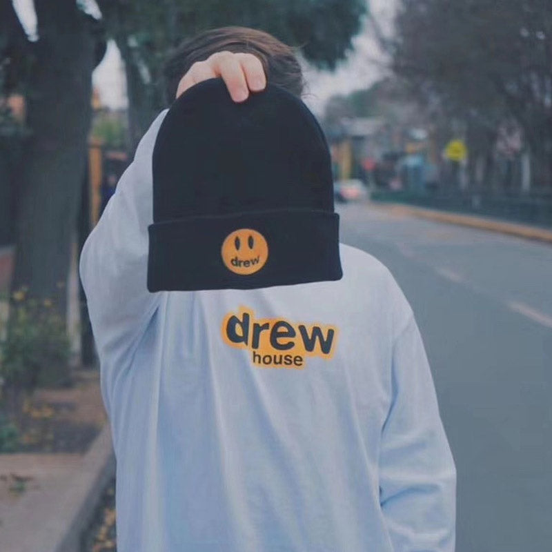 Drew House High Street Drew Biber Same Style Pigsty Embroidered Smiley Grimace Woolen Cap Knitted Hat Beanie Hat Ins Fire