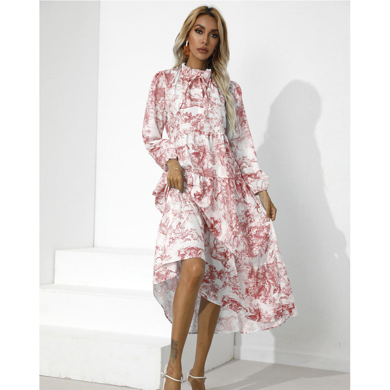 Nina Parker Graffiti Dress Retro Loose Long Sleeve Dress