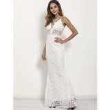 Women Lace Wedding Dress Sexy V-neck Lace Camisole Gown Long Dress