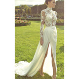 Women Lace Wedding Dress Summer Women's Dress Sexy Lace Long Sleeve See-through Dress