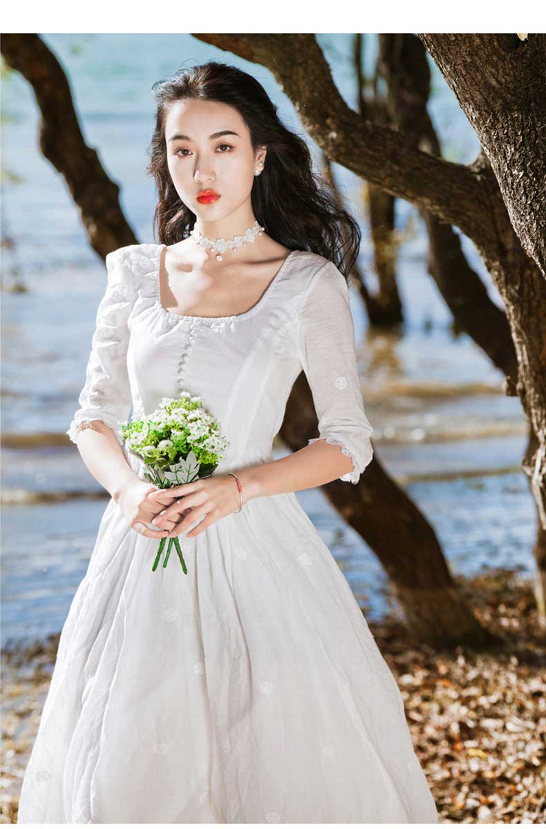 Spring and Summer Dress Lace Vacation Dress Dress White Bohemia Retro Vintage Cottagecore Aesthetic Flowy Victoria Cottage Core Boho Dress
