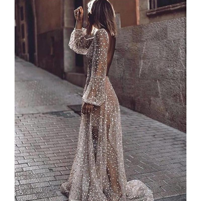 Sexy Long Sleeve See-through Backless Cottagecore Aesthetic Dress